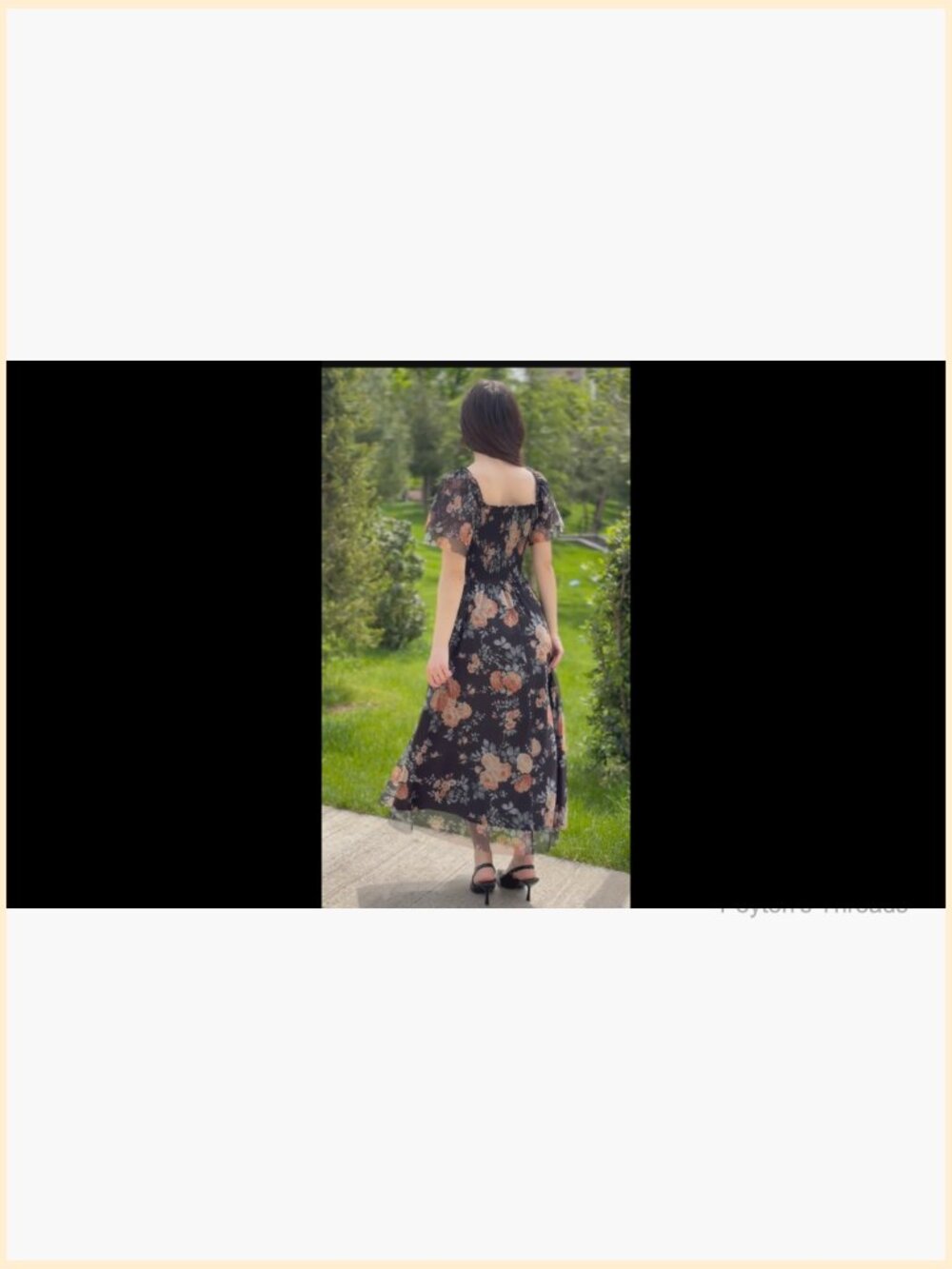 Square Neck Mesh Short Sleeve Smocked Flowy Boho Maxi Dress - Picture 7 of 7